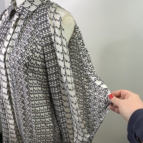 Kenzo Paris Silk Shirt Sz 36 XS Black White Geometric Print Open Long Sleeve - Picture 8 of 11